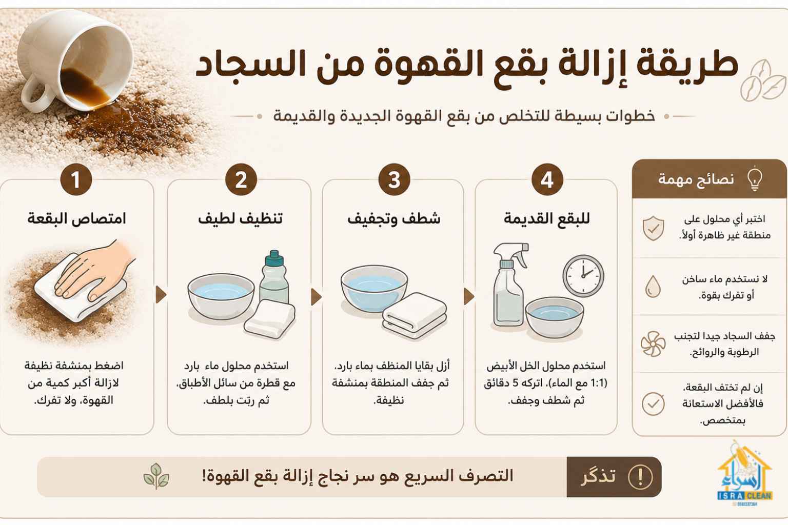 طريقة إزالة بقع القهوة من السجاد