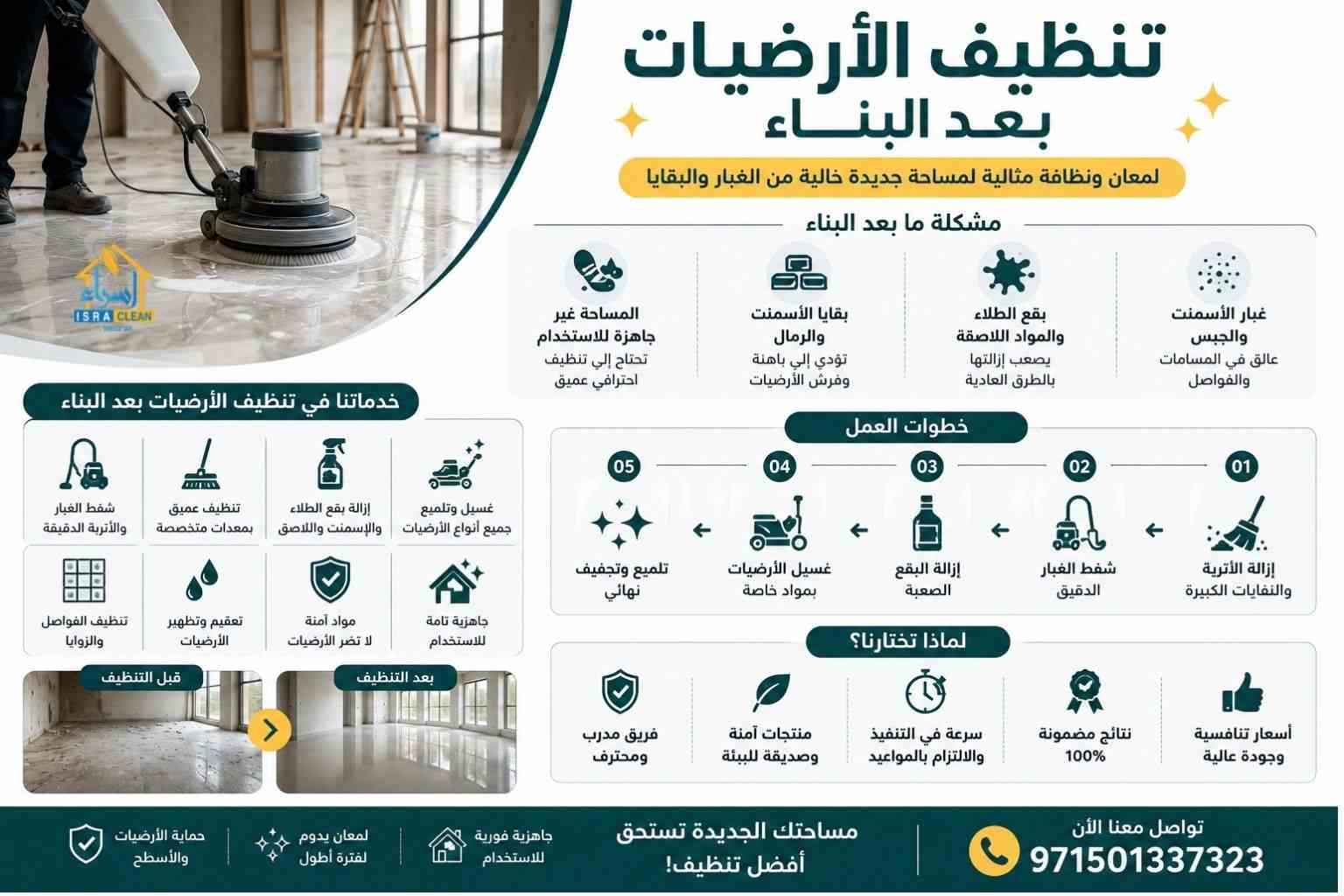 تنظيف الارضيات بعد البناء