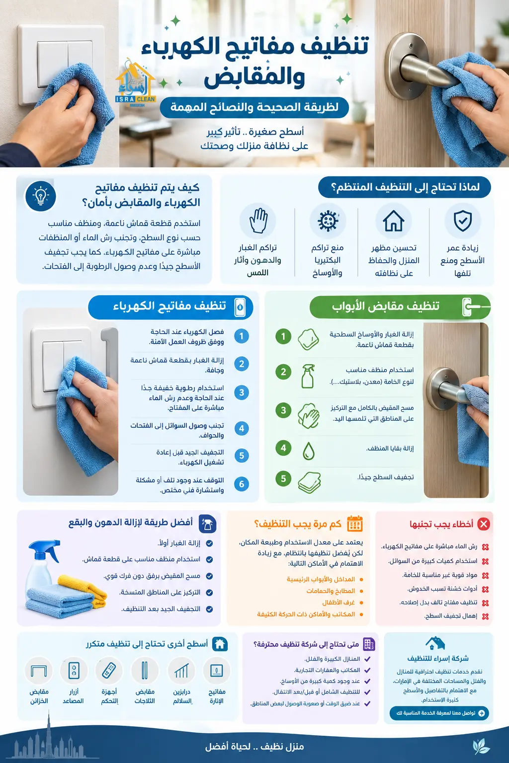 طريقة تنظيف مفاتيح الكهرباء والمقابض بأمان في المنزل